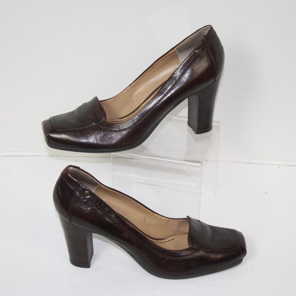 Nine West Brown Square Toe Heeled Loafer